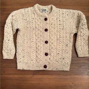 CARRAIG DONN YOUTH KIDS SIZE LARGE CREAM CARDIGAN WOOL SWEATER IRELAND